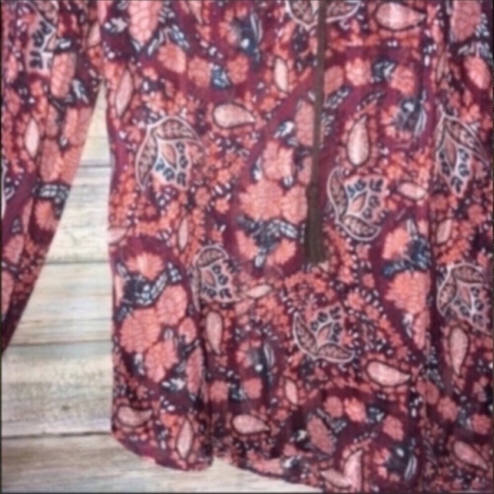 Lucky Brand Boho Paisley Peasant Blouse Red Blue Long Sleeve Size S - Picture 3 of 3